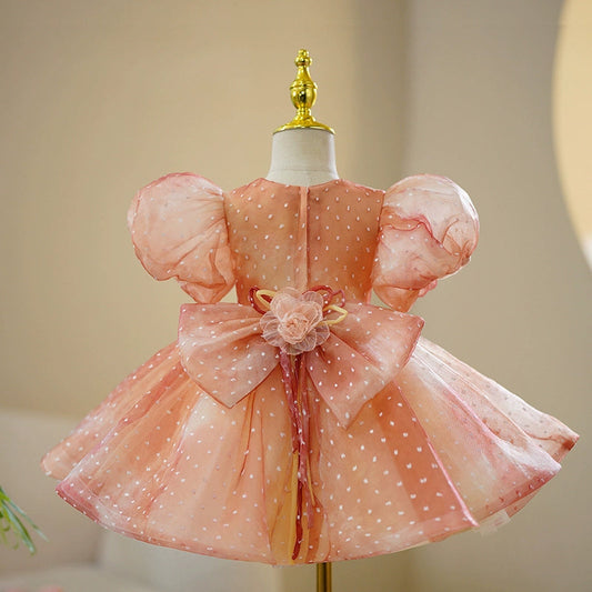 Orange Puffy Princess Organza Dress for Girls | Fairy Tale Party Dress