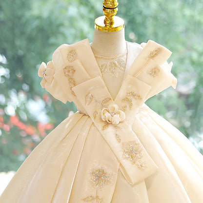 Pink A-Line Flower Girl Dress - Collared, Polka Dot Tulle