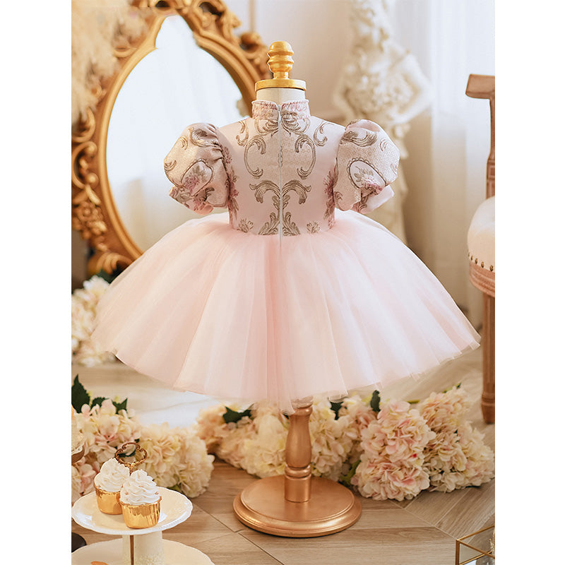 Pink A-Line Flower Girl Dress - Floral Satin Top, Tulle Skirt