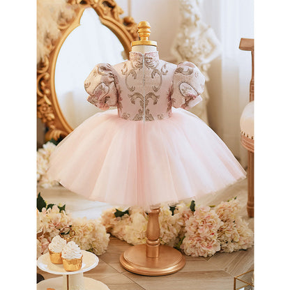 Pink A-Line Flower Girl Dress - Floral Satin Top, Tulle Skirt