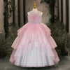 Pink A-line Flower Girl Dress with Flowers & Ruffles