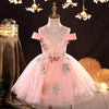 Pink A-line Sequin Flower Girl Dress with Cold Shoulders