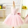 Pink A-line Tea-Length Flower Girl Dress with Bows