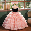 Pink Black A-Line Princess Flower Girl Dress with Beaded Ruffles
