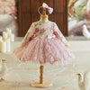 Pink Floral A-Line Flower Girl Dress with Beading & Bow Back