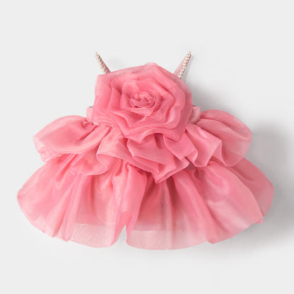 Pink Organza A-Line Flower Girl Dress - Sleeveless, Short