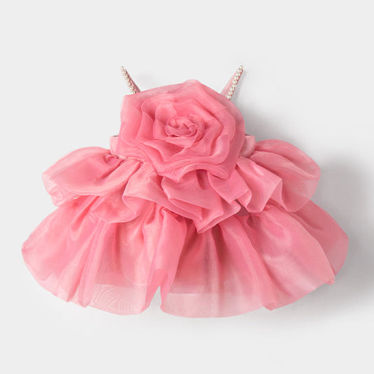 Pink Organza A-Line Flower Girl Dress - Sleeveless, Short