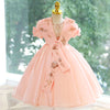 Pink Organza A-Line Flower Girl Dress with Floral Lace