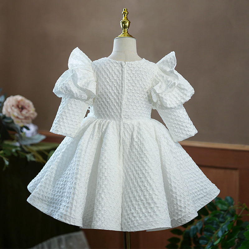 Pink Polyester Princess Flower Girl Dress Square Neck Puff