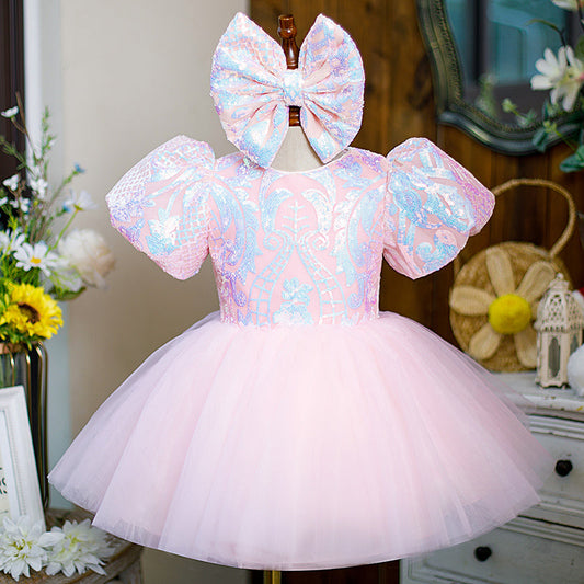 Pink Princess Flower Girl Dress - Sequin & Tulle