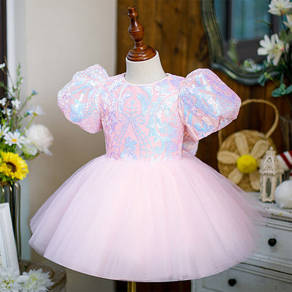 Pink Princess Flower Girl Dress - Sequin & Tulle