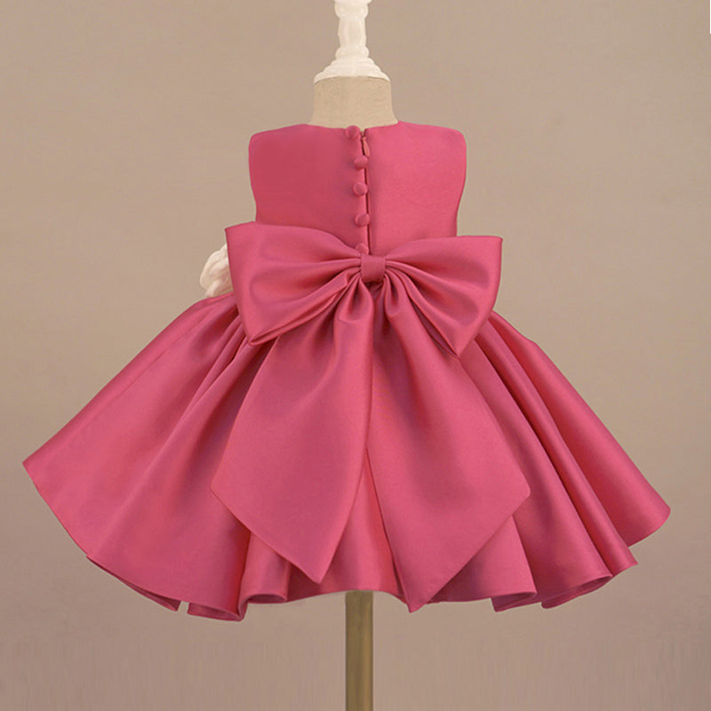 Pink Princess Flower Girl Dress with Flowers and Bow Back