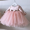 Pink Princess Flower Girl Dress: Beaded Boat Neck Long Sleeve