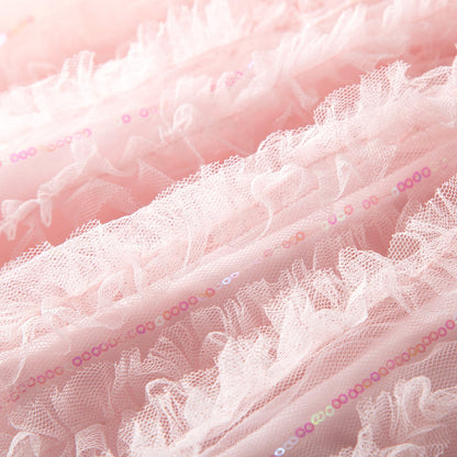 Pink Princess Tea-Length Flower Girl Dress with Lace and Bows