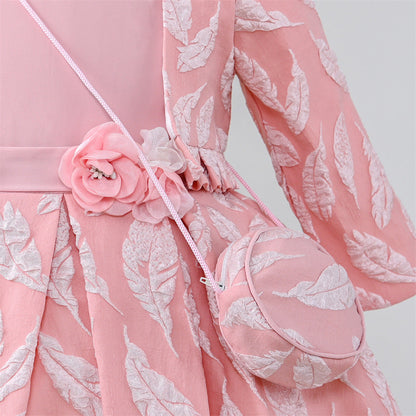 Pink Satin A-Line Flower Girl Dress with Floral Embellishments
