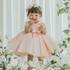 Pink Satin Princess Flower Girl Dress Collared Puff Sleeve