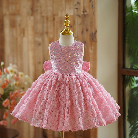 Pink Sequined A-Line Party Dress for Girls – Flower Girl & Birthday Outfits