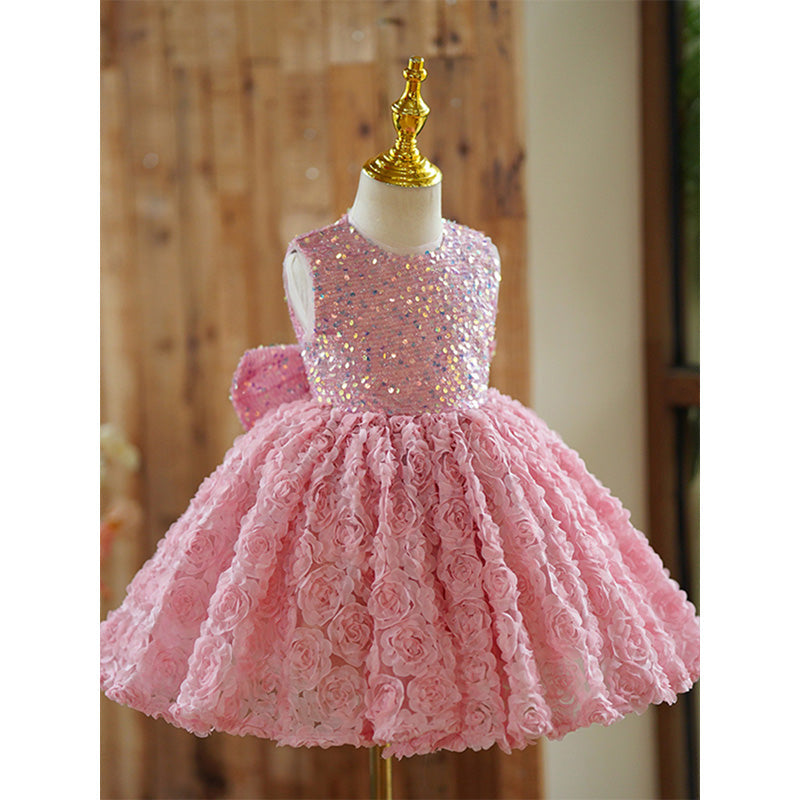 Pink Sequined A-Line Party Dress for Girls – Flower Girl & Birthday Outfits