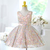 Pink Sequin A-Line Tea Length Flower Girl Dress V-Neck