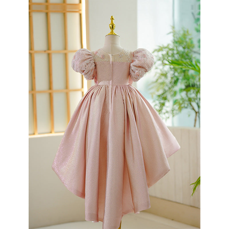 Pink Sequin Bow Tea Length Ball Gown Dress for Girls | Special Occasion & Party