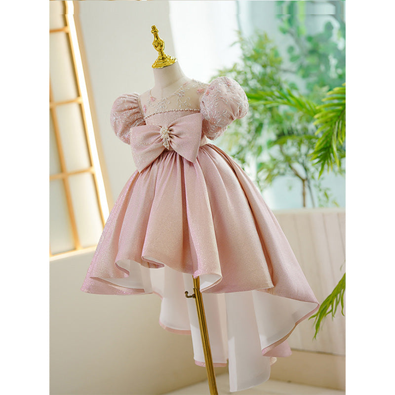 Pink Sequin Bow Tea Length Ball Gown Dress for Girls | Special Occasion & Party