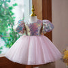 Robe de princesse rose à paillettes pour fille avec nœud
