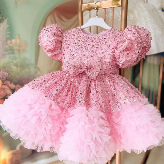 Pink Sequin Princess Dress for Girls – Flower Girl & Birthday Party Gown