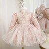 Pink Sequined A-Line Flower Girl Dress - Mock Neck & Long Sleeves