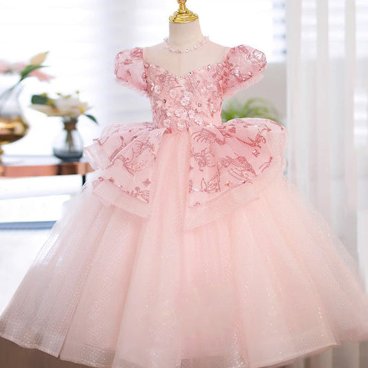 Pink Sequined Ball Gown Flower Girl Dress for Parties & Ceremonies | Ages 2-12