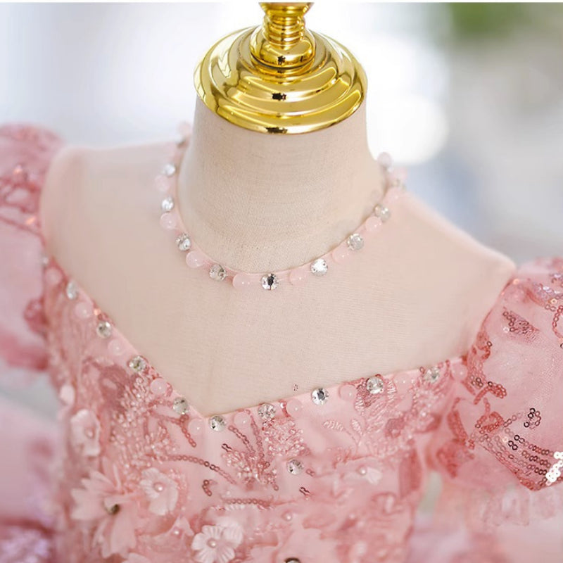 Pink Sequined Ball Gown Flower Girl Dress for Parties & Ceremonies | Ages 2-12