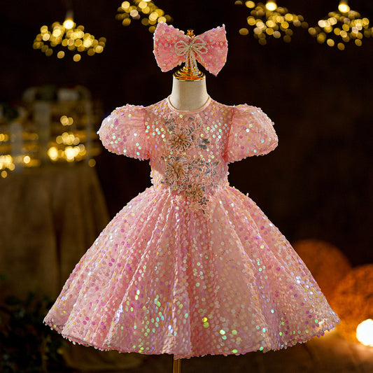 Pink Sequined Ball Gown Dress for Baby Girls | Flower Girl, Party & Birthday