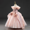 Pink Sequined Organza Ball Gown Flower Girl Dress