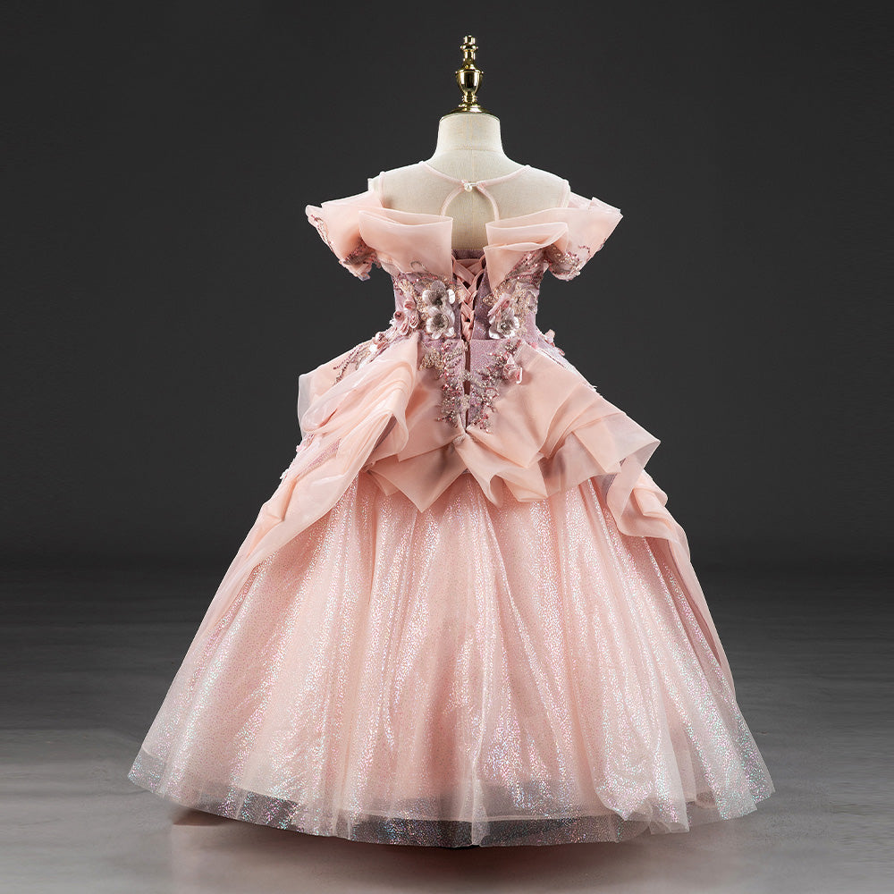 Pink Ball Gown Flower Girl Dress for Special Occasions | Sequined Organza Princess Dress