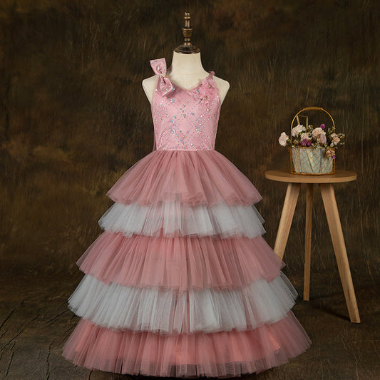 Pink Tulle A-Line Flower Girl Dress Flower Sequin Sleeveless