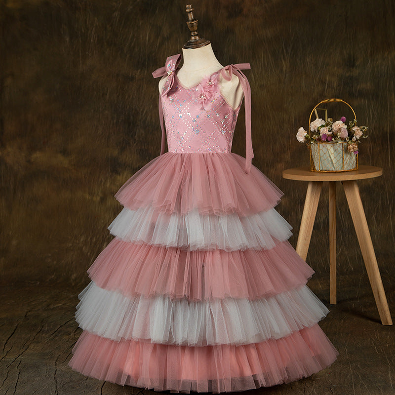 Pink Tulle A-Line Flower Girl Dress Flower Sequin Sleeveless