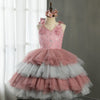 Pink Tulle A-Line Flower Girl Dress Flower Sequin Sleeveless Tea