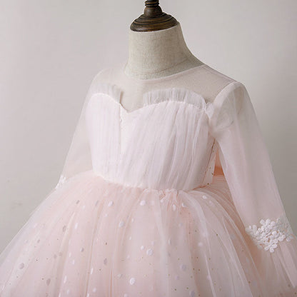 Pink Tulle A-Line Flower Girl Dress with Lace & Sequins