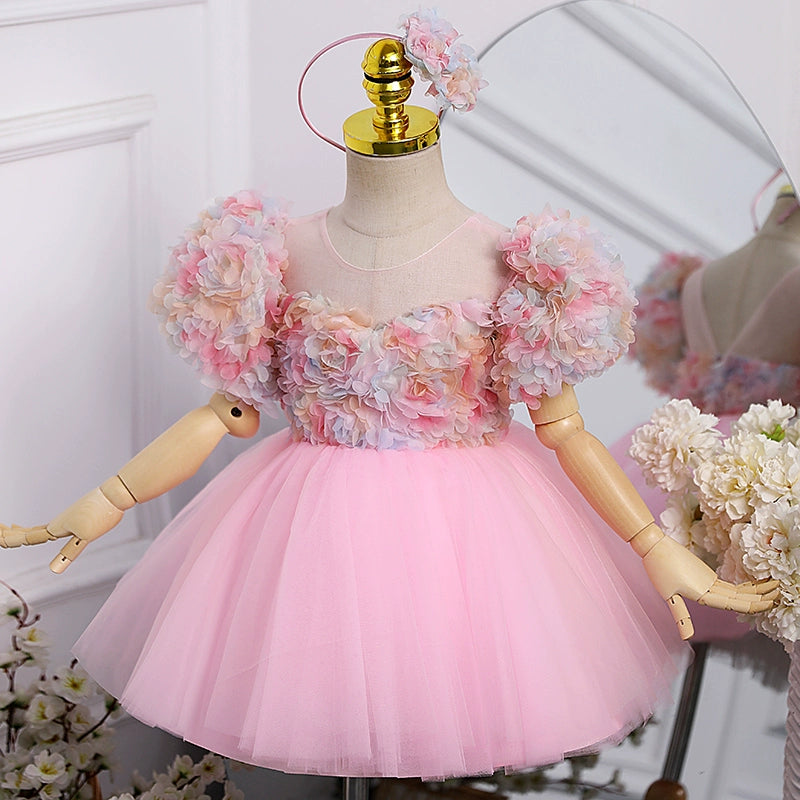 Pink Tulle Ball Gown Flower Girl Dress – Knee Length Birthday & Party Dress for Kids