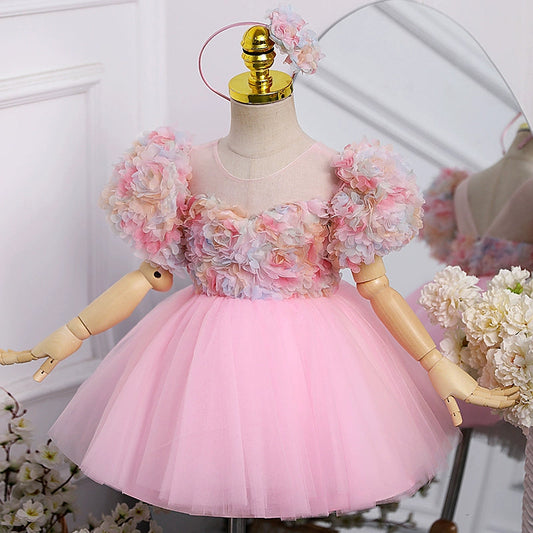 Pink Tulle Ball Gown Flower Girl Dress – Knee Length Birthday & Party Dress for Kids
