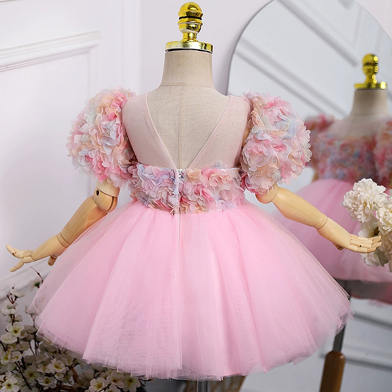 Pink Tulle Ball Gown Flower Girl Dress – Knee Length Birthday & Party Dress for Kids