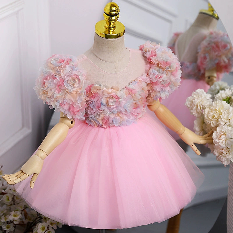 Pink Tulle Ball Gown Flower Girl Dress – Knee Length Birthday & Party Dress for Kids