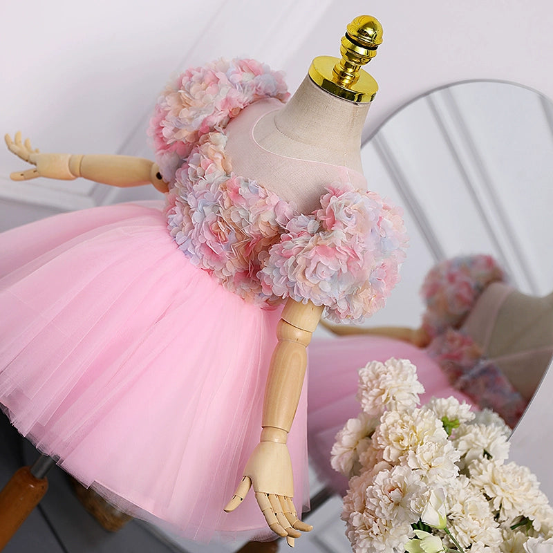 Pink Tulle Ball Gown Flower Girl Dress – Knee Length Birthday & Party Dress for Kids