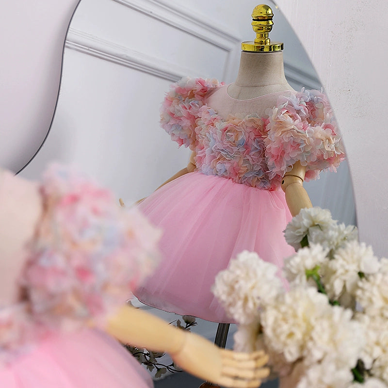 Pink Tulle Ball Gown Flower Girl Dress – Knee Length Birthday & Party Dress for Kids
