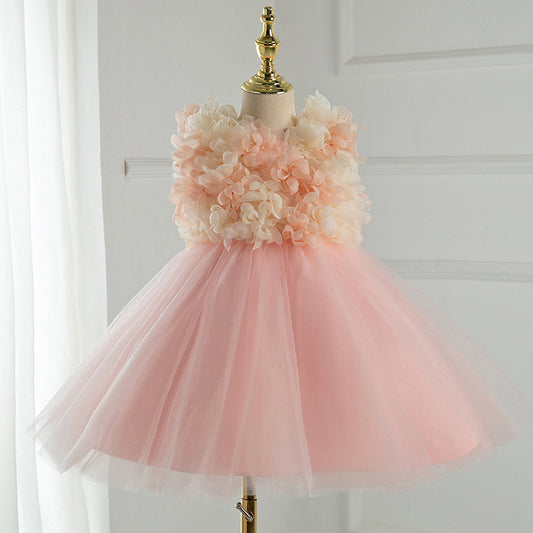Pink Tulle Flower Girl Dress | Sleeveless Flowers & Bows