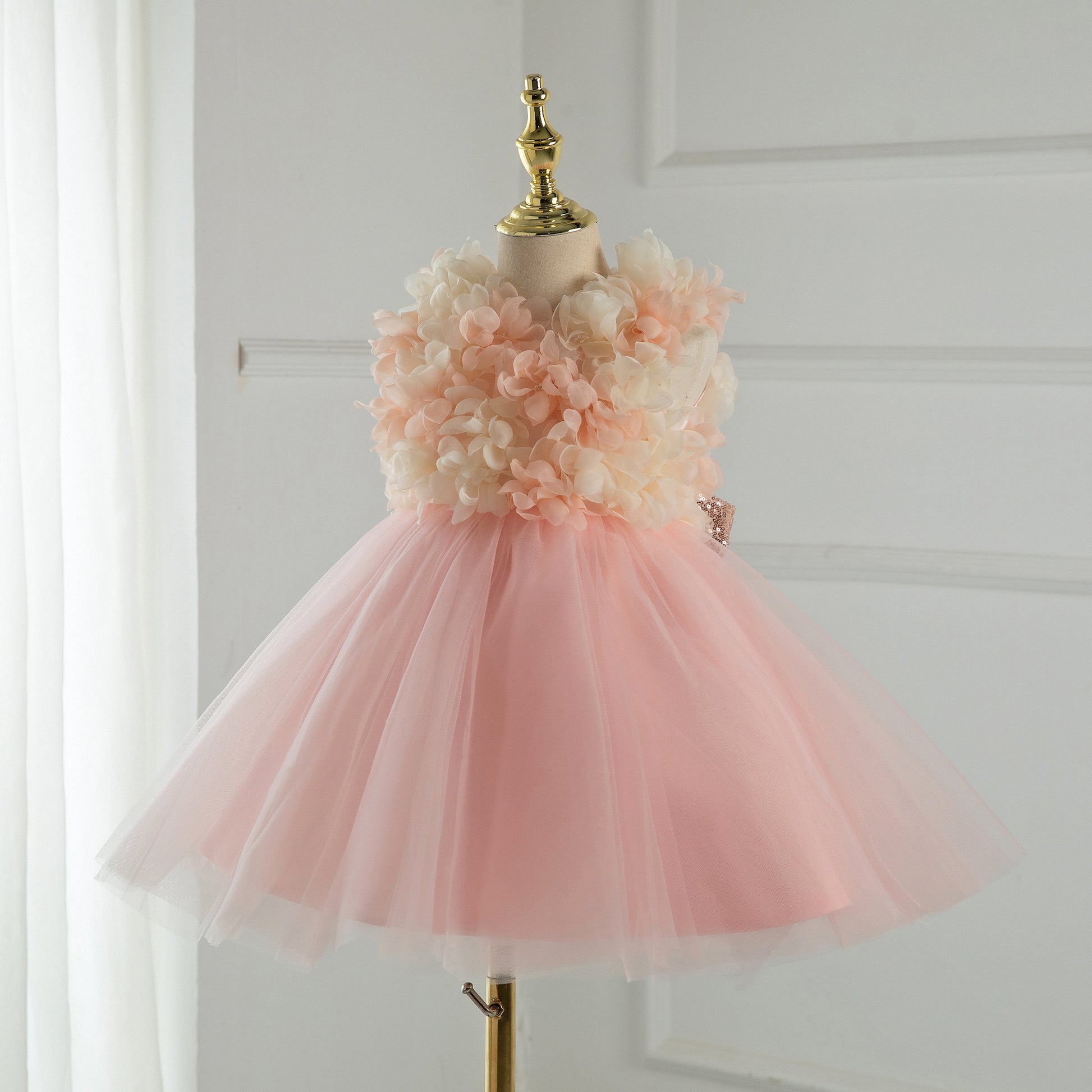 Pink Tulle Flower Girl Dress | Sleeveless Flowers & Bows