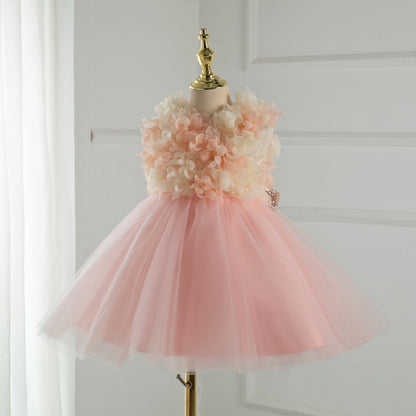 Pink Tulle Flower Girl Dress | Sleeveless Flowers & Bows