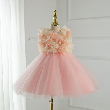 Pink Tulle Flower Girl Dress | Sleeveless Flowers & Bows