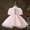 Pink Tulle Flower Girl Dress: Sequins, Lantern Sleeves