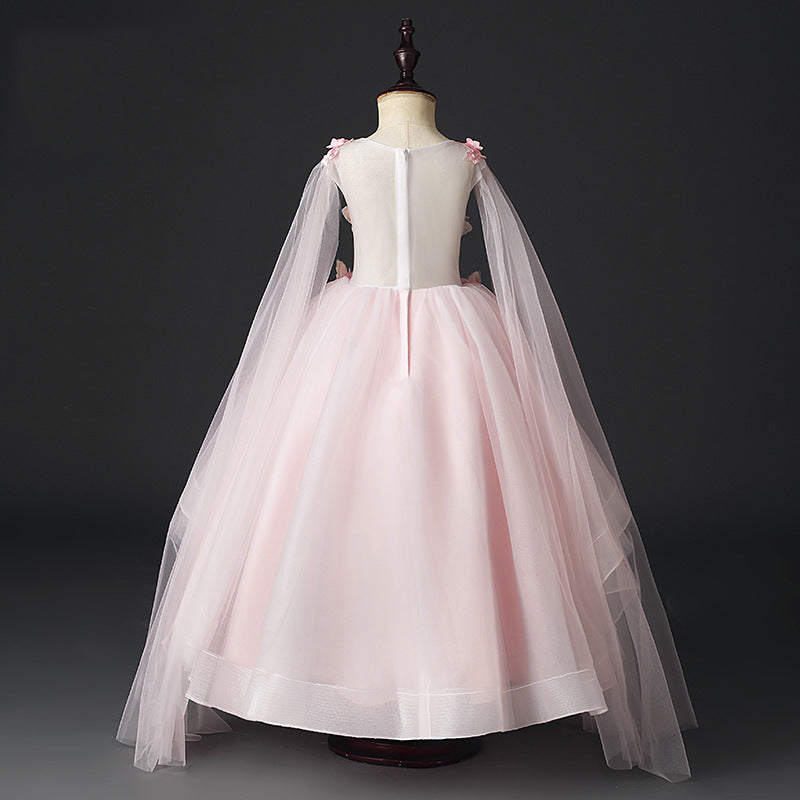 Pink Tulle Flower Girl Dress: V-Neck Sleeveless Lace