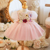 Pink Tulle Princess Flower Girl Dress with 3D Floral Lace